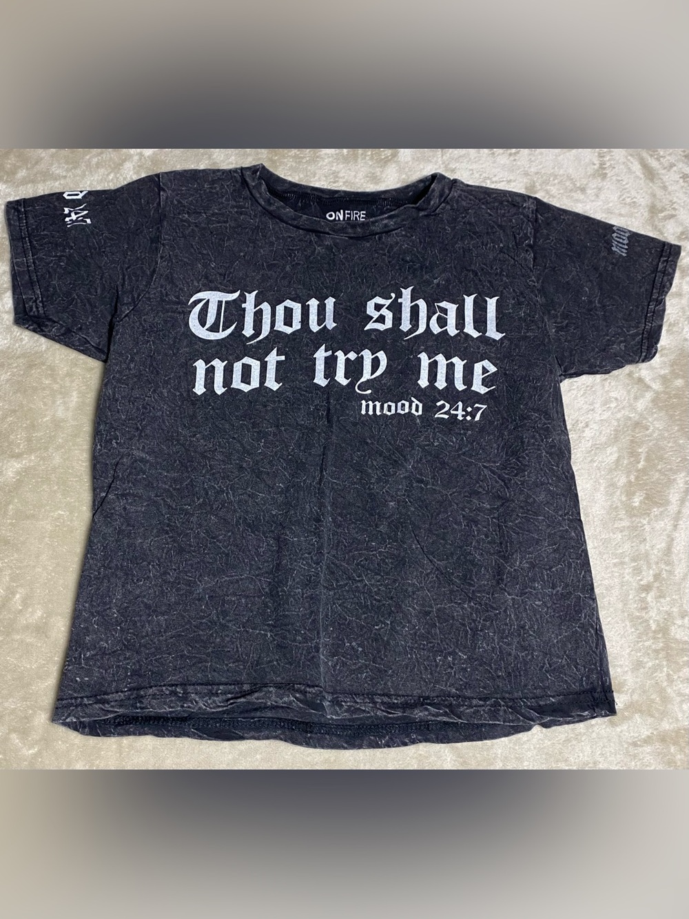 On Fire Women’s Size Medium Crop Top “Thou Shall Not Try Me” T Shirt 100% Cotton